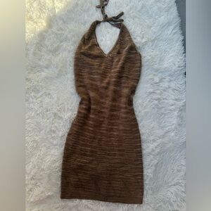 Adorable Knot Brown Halter Dress